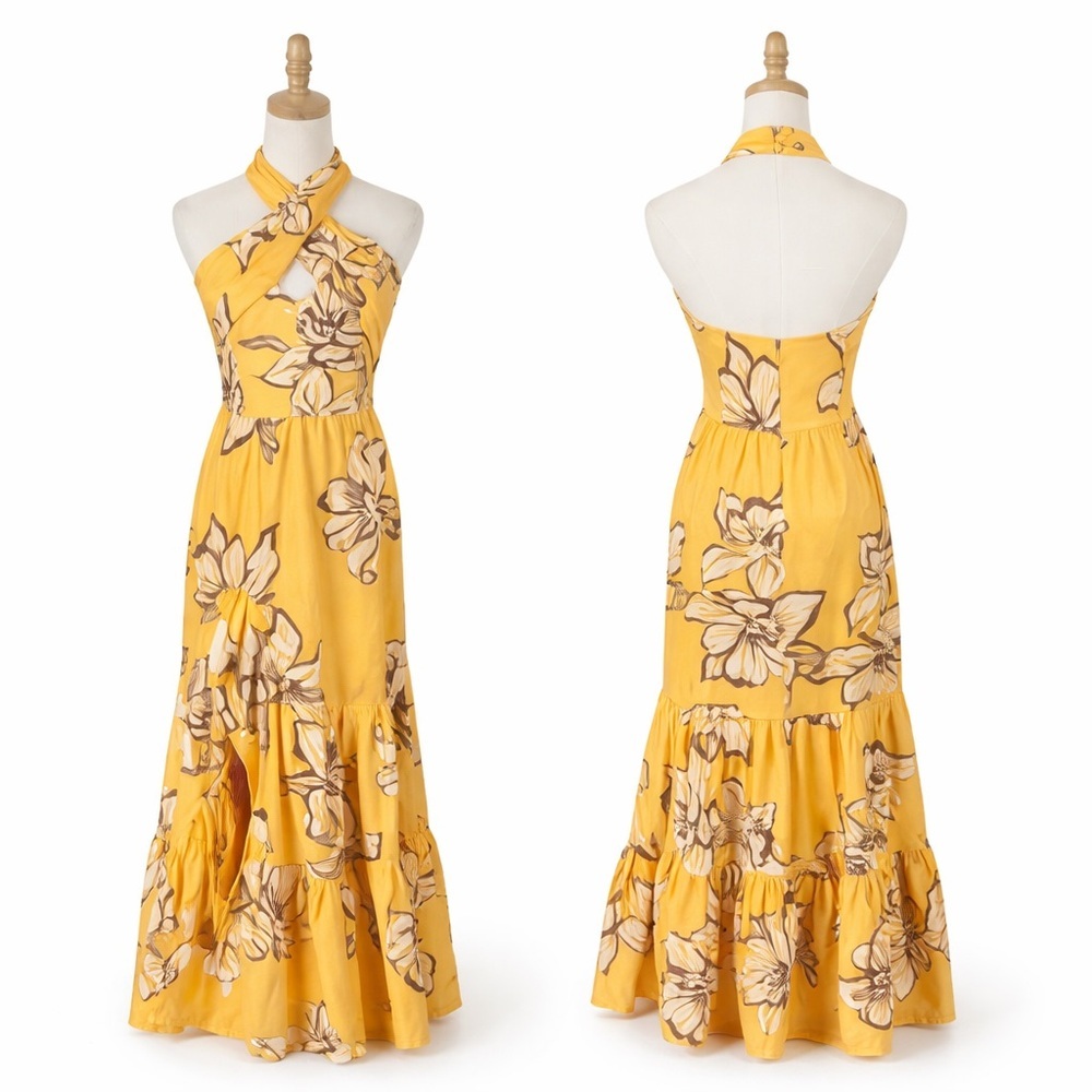 NWT Hutch Yellow Floral Halter Maxi Dress Size 6
